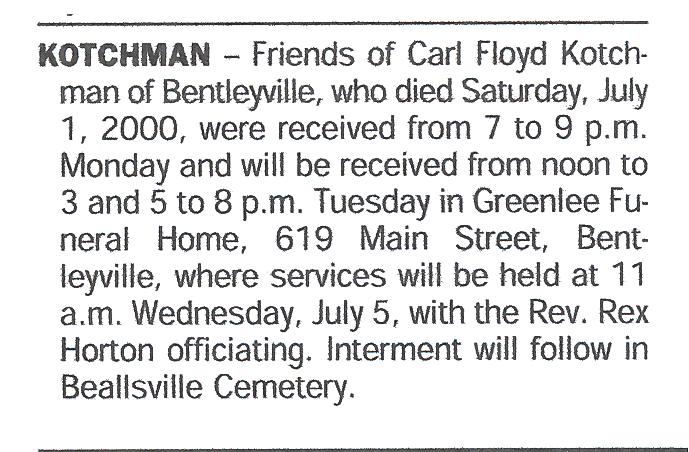 Carl Floyd Kotchman obit